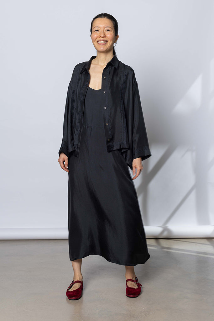 Silk Twill 7/8th Sleeve Shirt - Printer Black