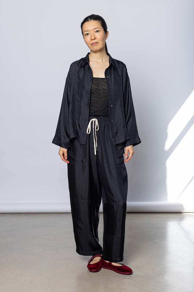 Silk Twill Boxy Shirt Jacket - Printer Black