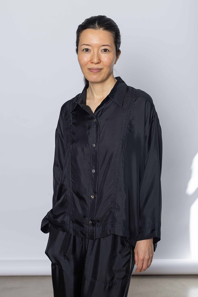 Silk Twill Boxy Shirt Jacket - Printer Black