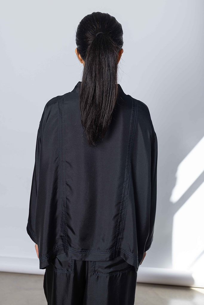 Silk Twill Boxy Shirt Jacket - Printer Black