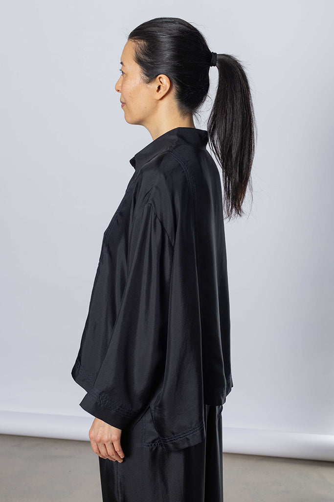 Silk Twill Boxy Shirt Jacket - Printer Black