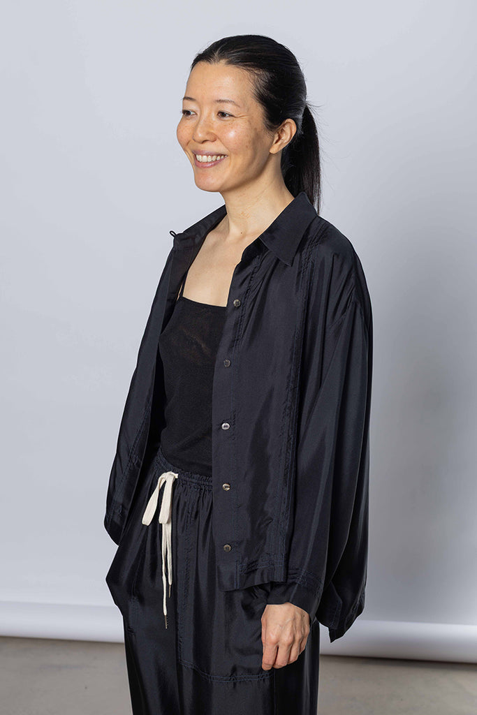 Silk Twill Boxy Shirt Jacket - Printer Black