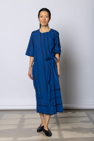 Tea Towel Stripe Cotton Dress - Cobalt