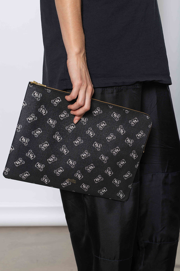 Teddy Bear Zip Pouch Large - Black