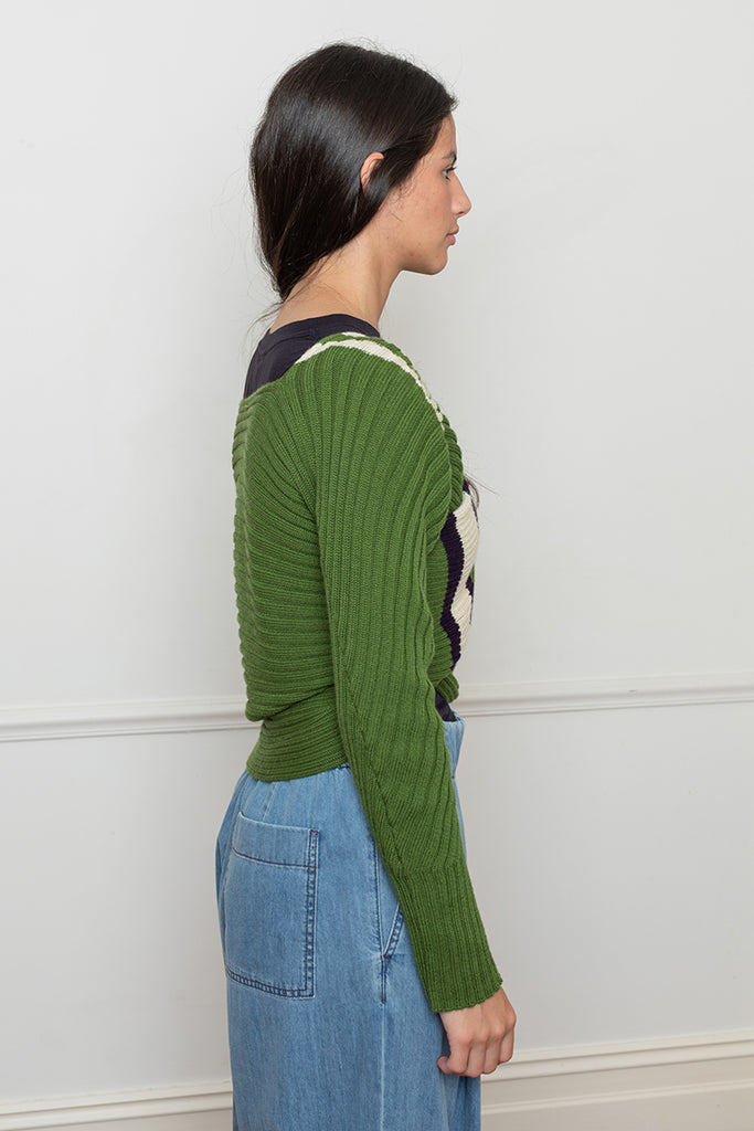 Ticket Wrap Scarf Sweater - Green