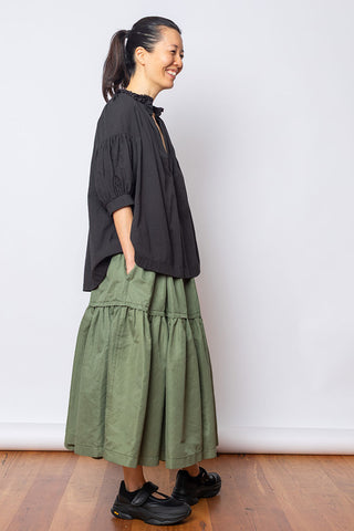 Tiered Cotton Linen Skirt - Khaki
