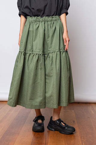 Tiered Cotton Linen Skirt - Khaki