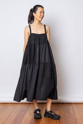 Tiered Patchwork Sundress - Black/Natural