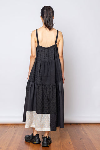 Tiered Patchwork Sundress - Black/Natural