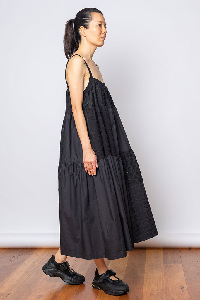 Tiered Patchwork Sundress - Black/Natural