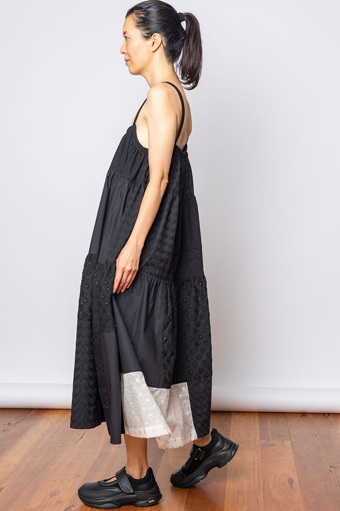 Tiered Patchwork Sundress - Black/Natural
