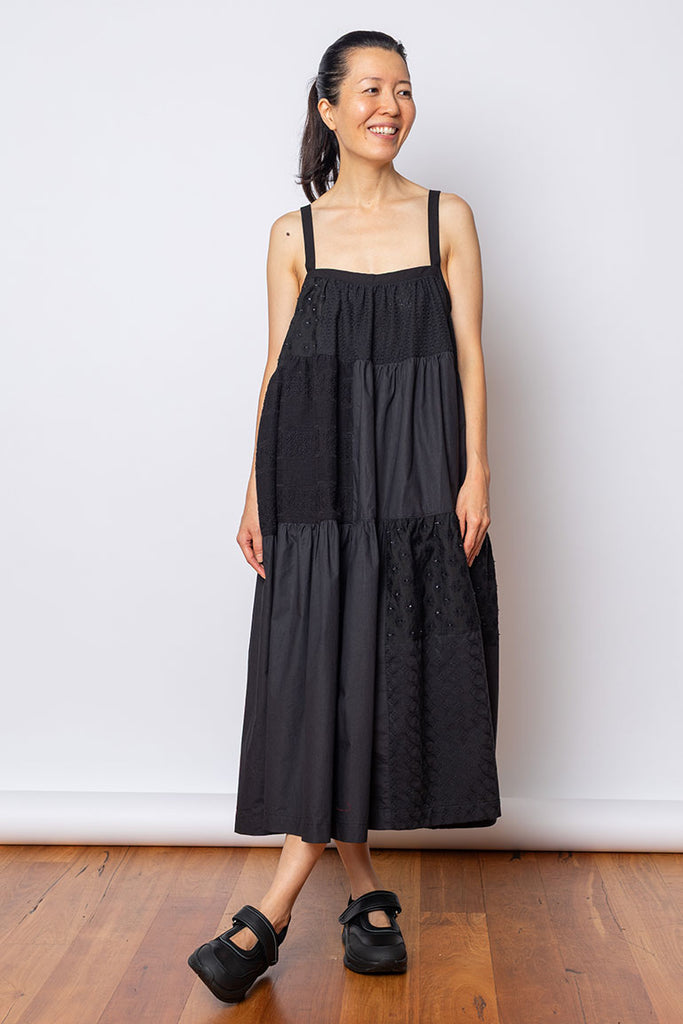 Tiered Patchwork Sundress - Black/Natural