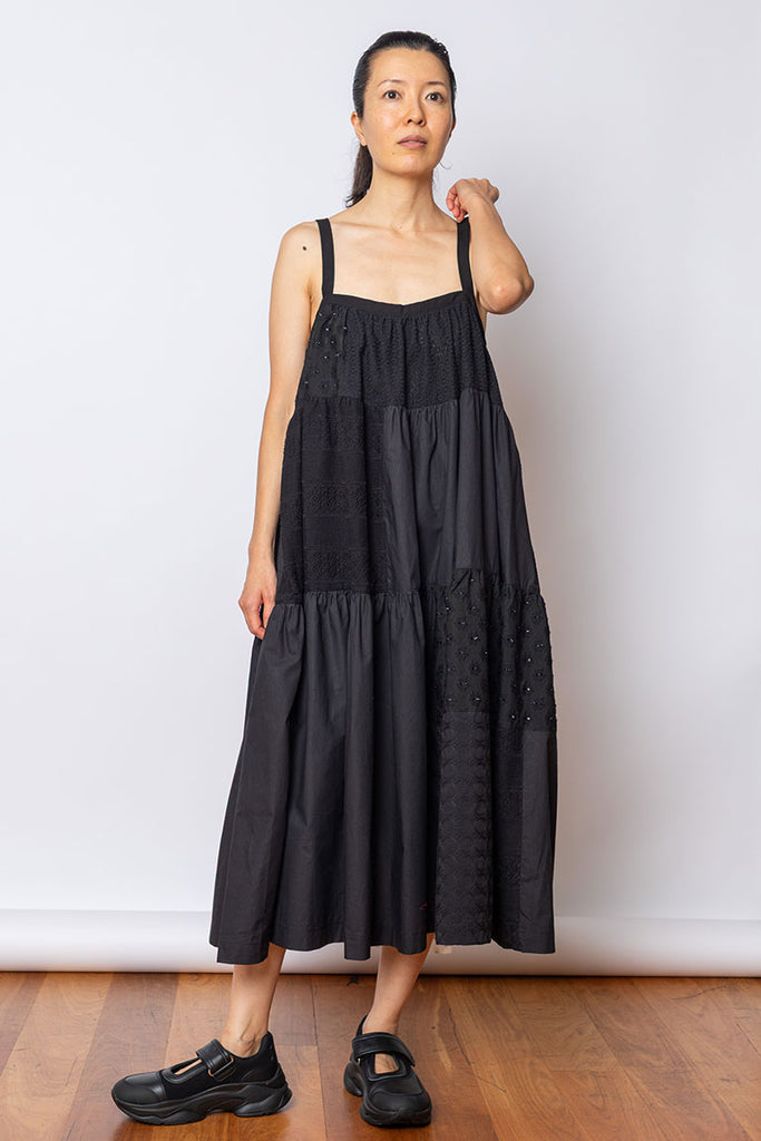 Tiered Patchwork Sundress - Black/Natural