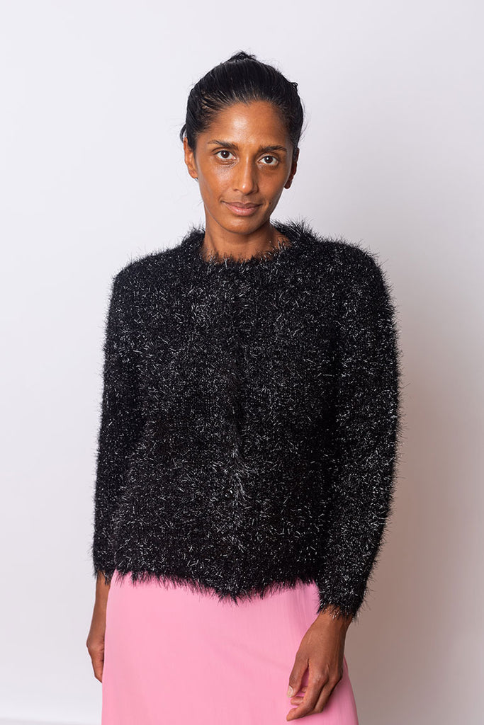 Tinsel Knit Sweater Jacket - Black