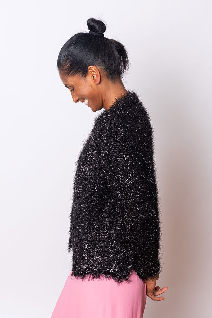 Tinsel Knit Sweater Jacket - Black