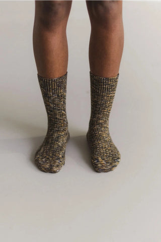 Twisted Over Ankle Socks - Olive Green melange
