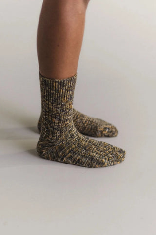 Twisted Over Ankle Socks - Olive Green melange