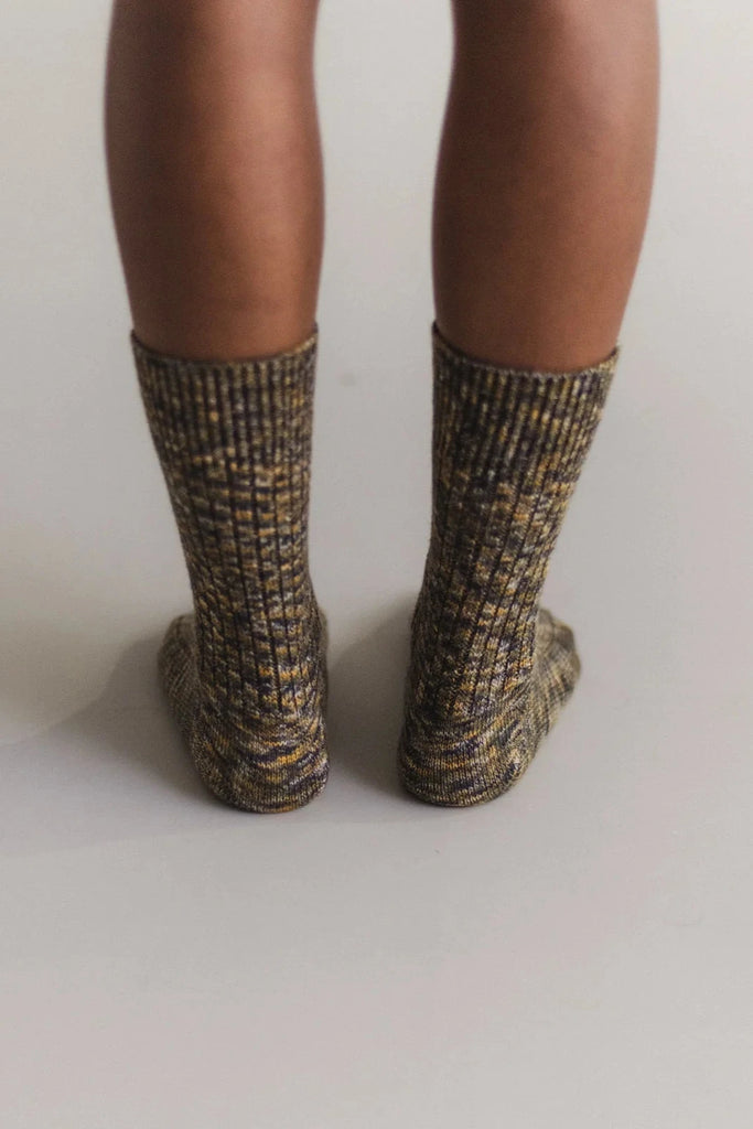 Twisted Over Ankle Socks - Olive Green melange