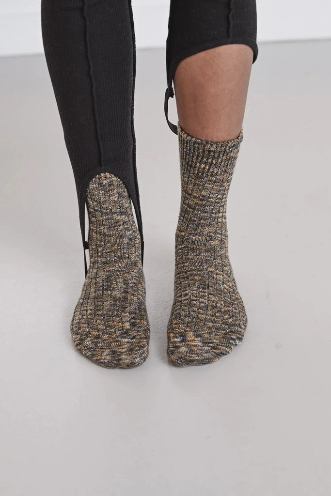 Twisted Over Ankle Socks - Olive Green melange