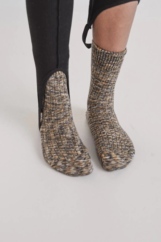 Twisted Over Ankle Socks - Olive Green melange
