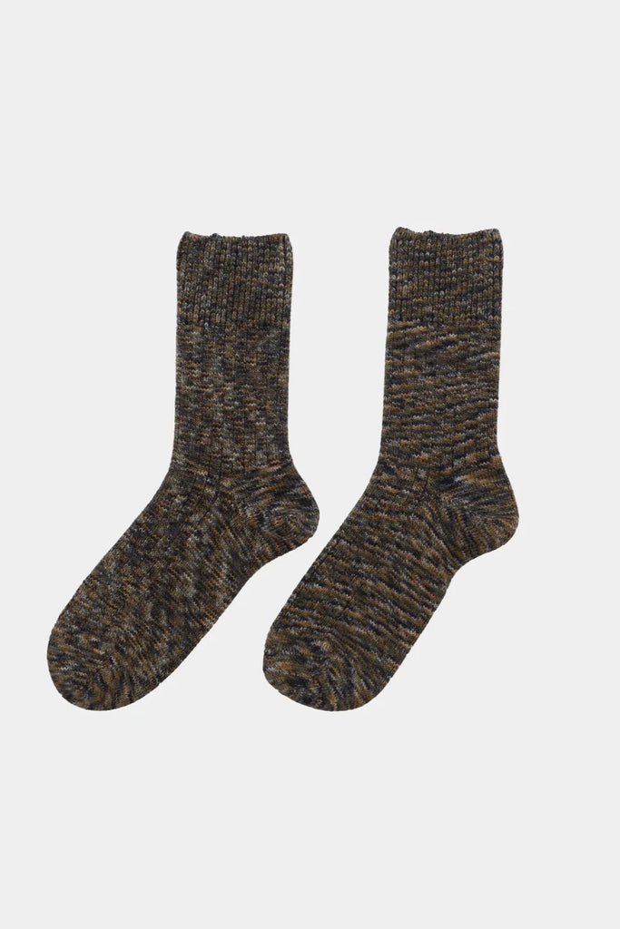 Twisted Over Ankle Socks - Olive Green melange