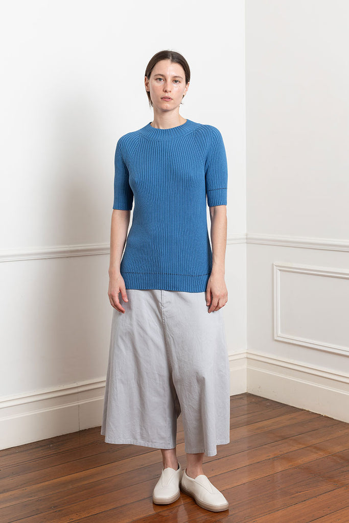 Twisted Half Sleeve Rib Pullover - Blue