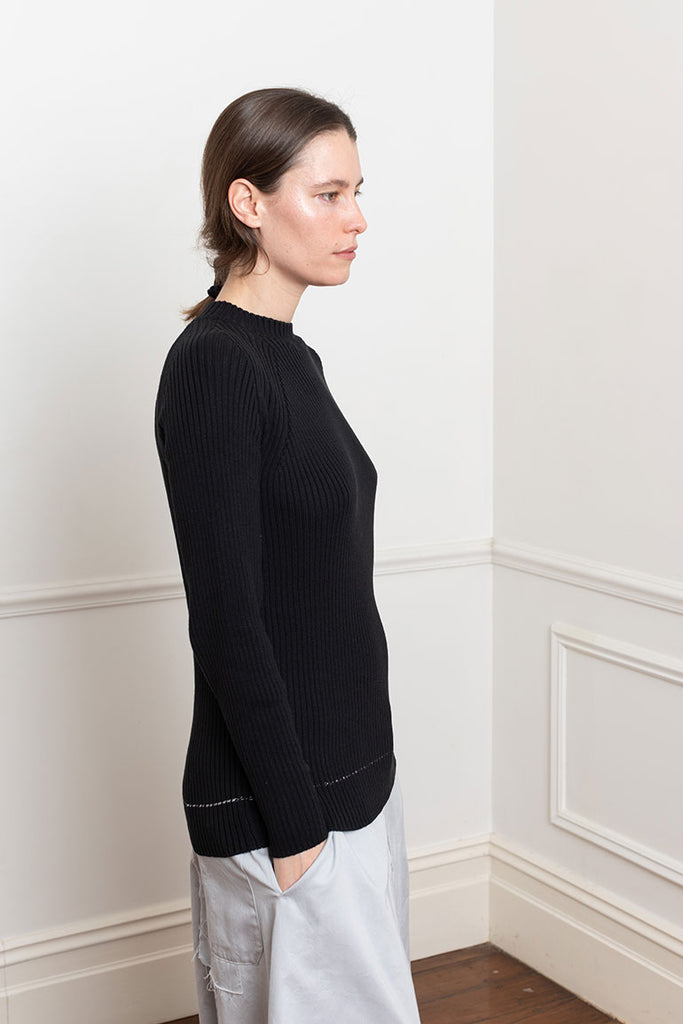 Twisted Long Sleeve Rib Pullover - Black