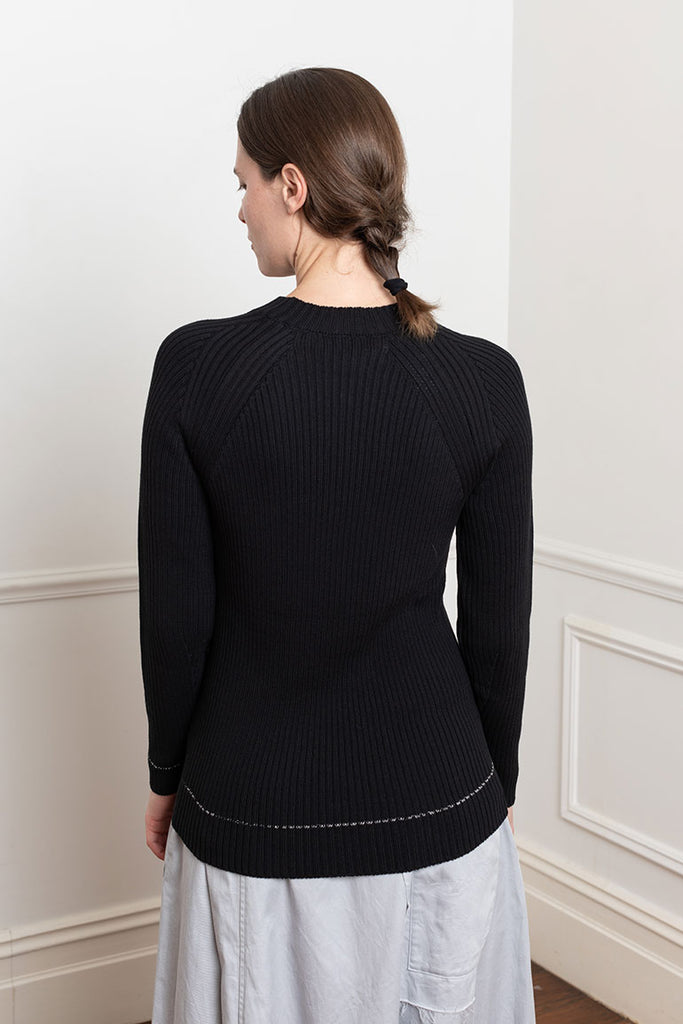 Twisted Long Sleeve Rib Pullover - Black