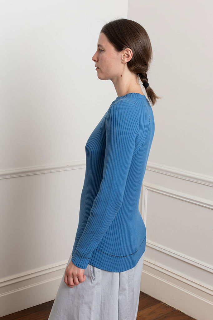 Twisted Long Sleeve Rib Pullover - Blue