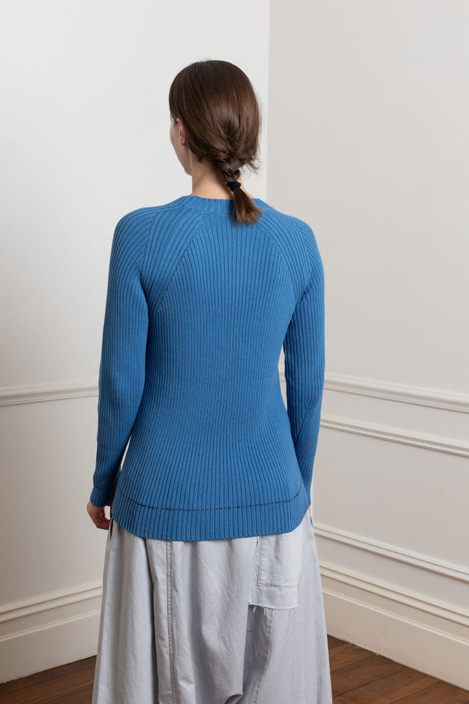 Twisted Long Sleeve Rib Pullover - Blue