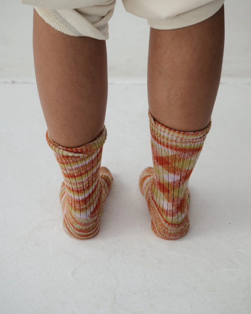 Multicoloured Twisted Over Ankle Socks - Orange