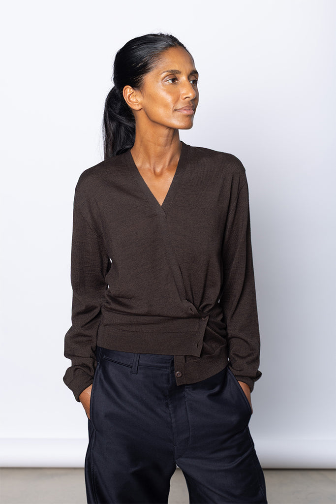 Twisted V-Neck Jumper - Dark Cacao