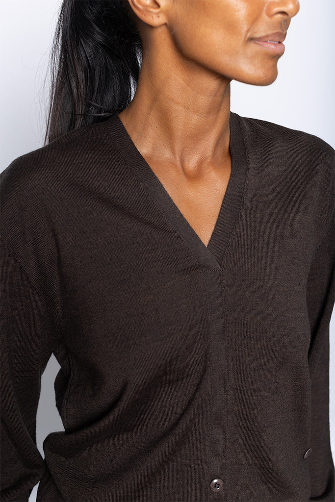 Twisted V-Neck Jumper - Dark Cacao