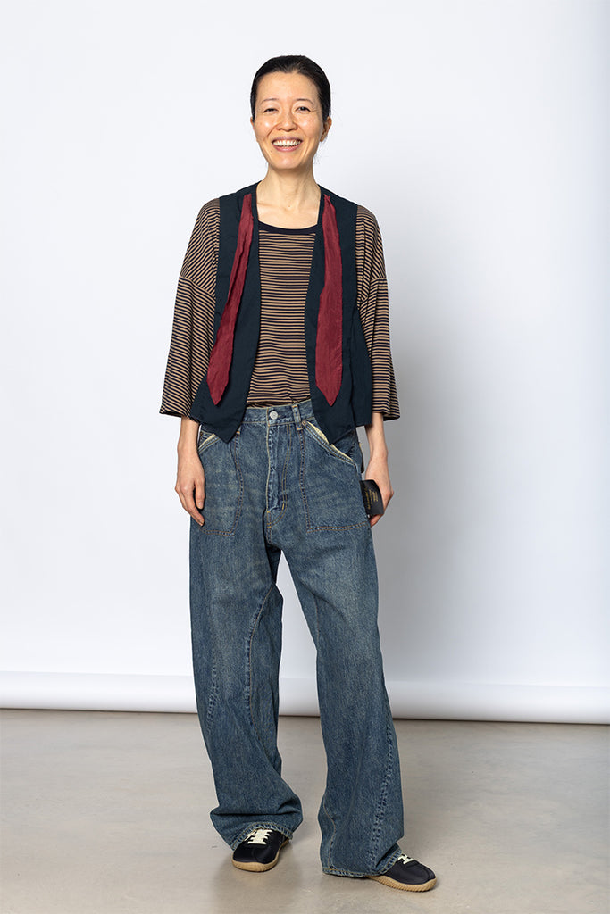 Contrast Trimmed Denim Workwear Pants - Indigo