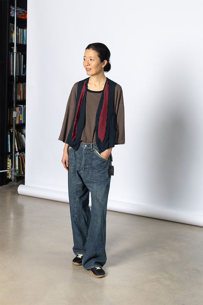 Contrast Trimmed Denim Workwear Pants - Indigo