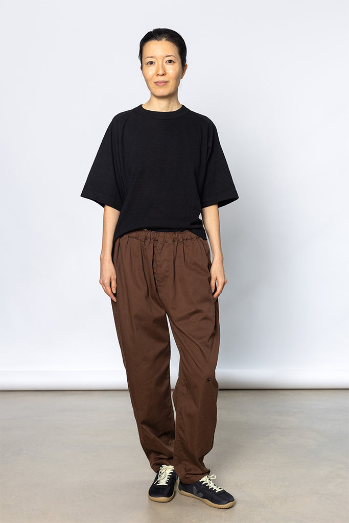 Elastic Waist Cotton Pants - Brown