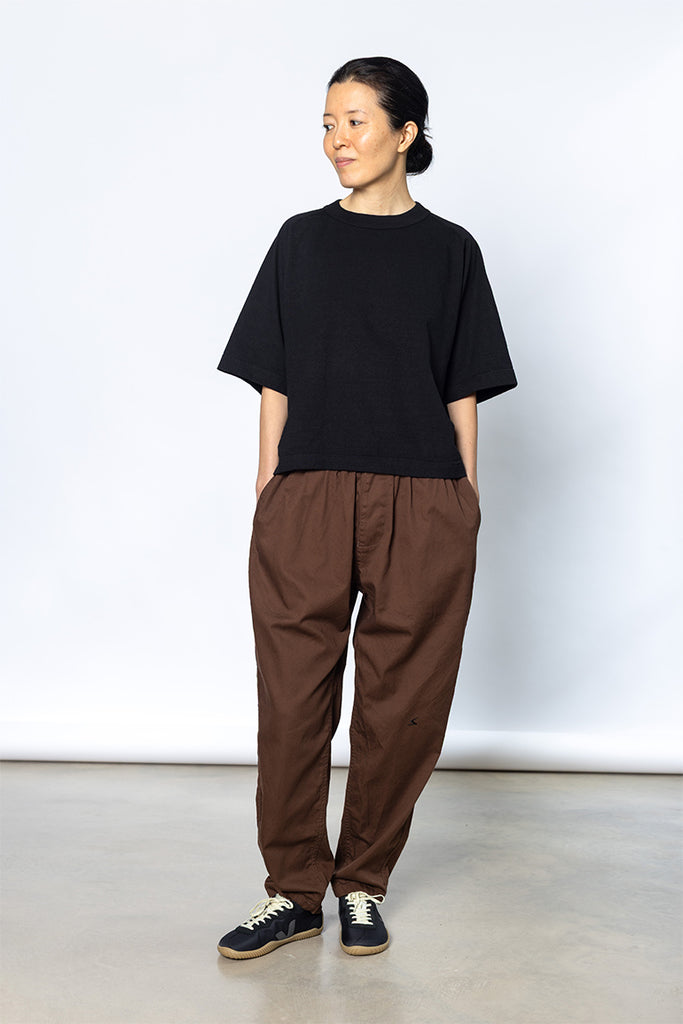 Elastic Waist Cotton Pants - Brown