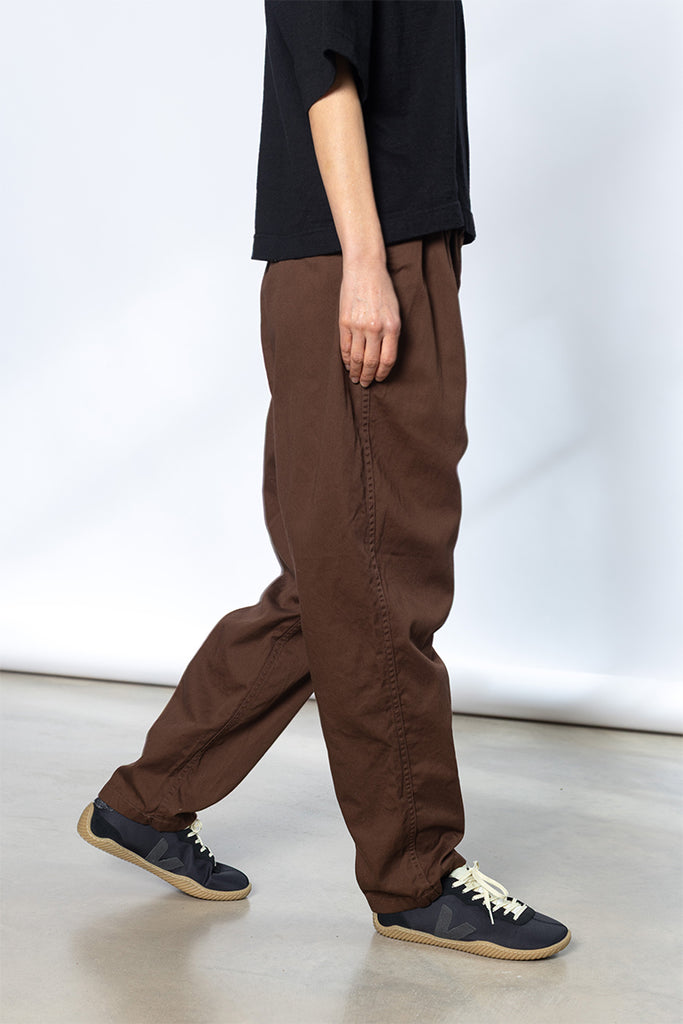 Elastic Waist Cotton Pants - Brown
