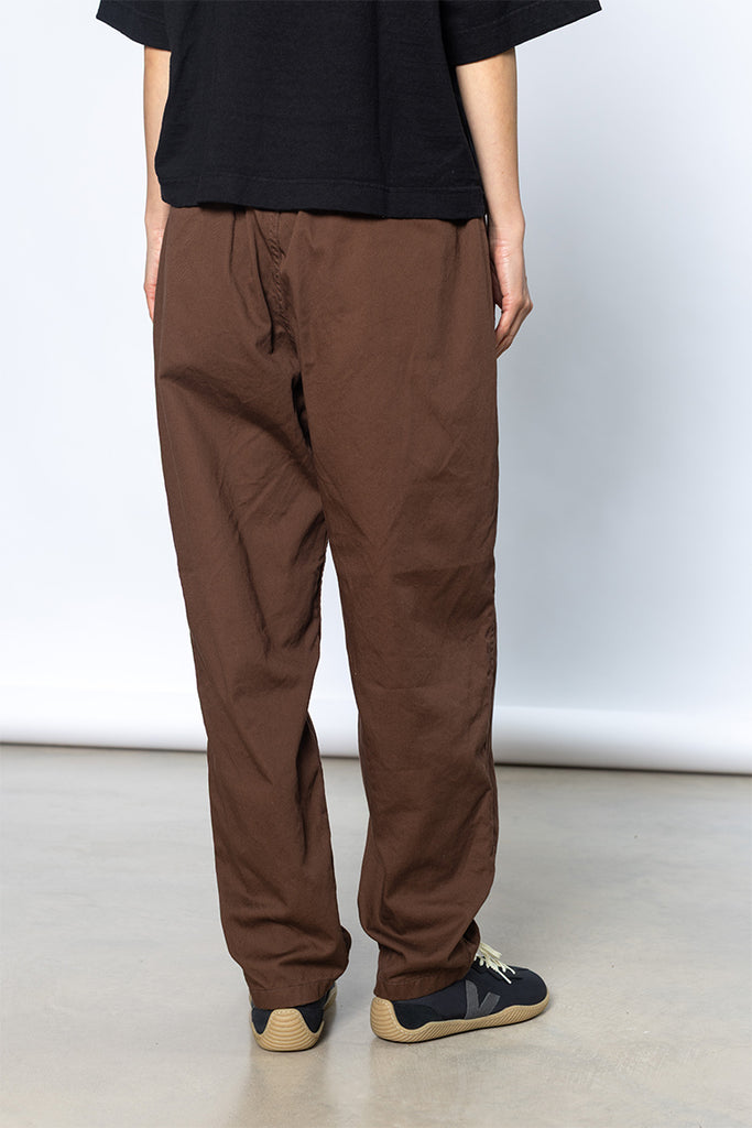 Elastic Waist Cotton Pants - Brown