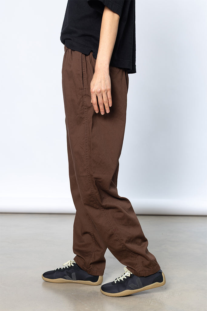Elastic Waist Cotton Pants - Brown