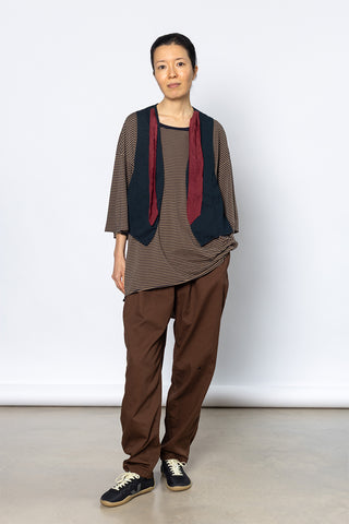 Elastic Waist Cotton Pants - Brown