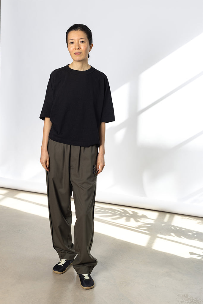 Elastic Waist Wool Blend Pants - Khaki