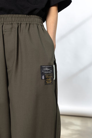 Elastic Waist Wool Blend Pants - Khaki