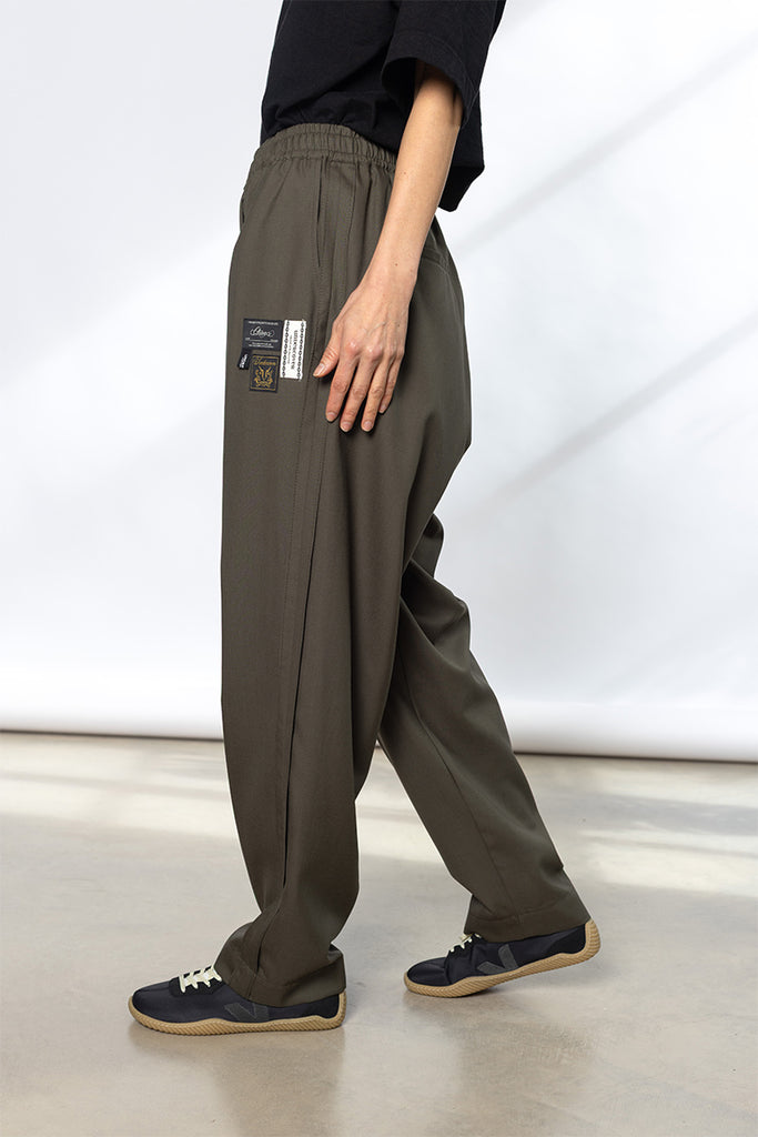 Elastic Waist Wool Blend Pants - Khaki