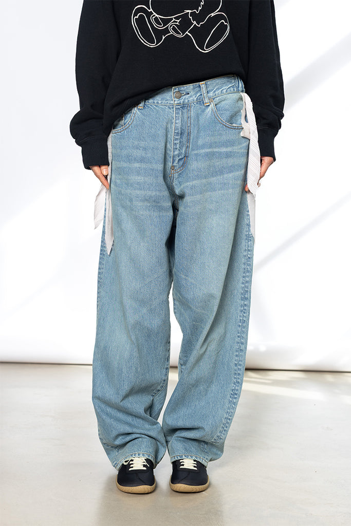 Fringed Denim Jeans - Light Blue Indigo