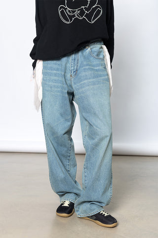 Fringed Denim Jeans - Light Blue Indigo