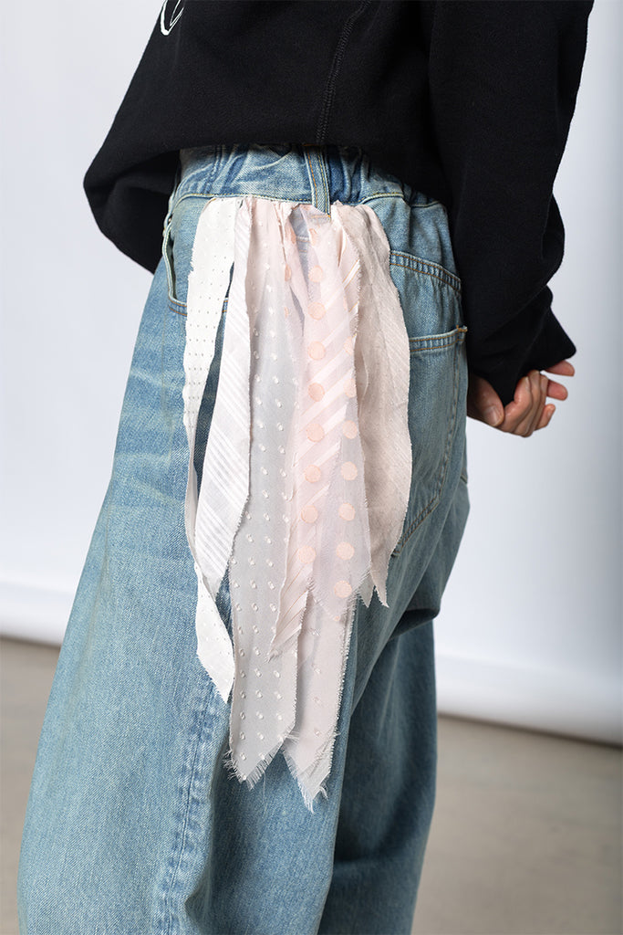 Fringed Denim Jeans - Light Blue Indigo