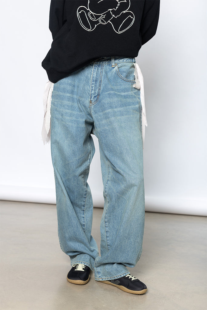 Fringed Denim Jeans - Light Blue Indigo