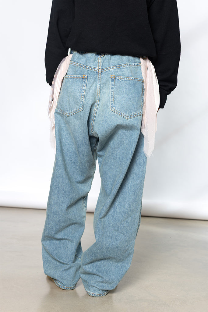 Fringed Denim Jeans - Light Blue Indigo