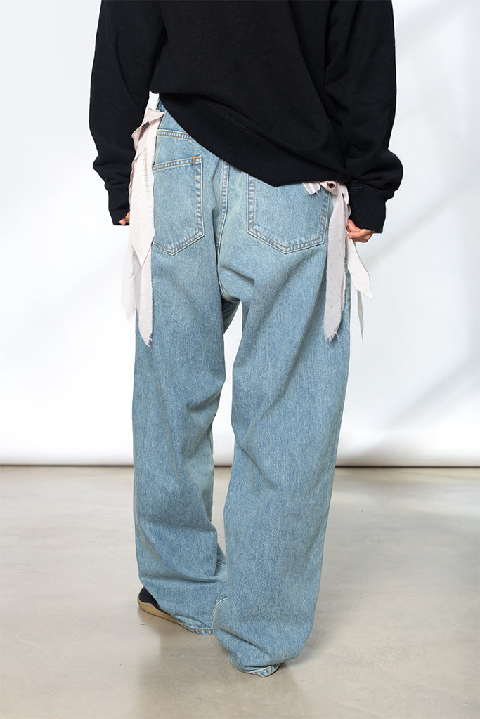 Fringed Denim Jeans - Light Blue Indigo